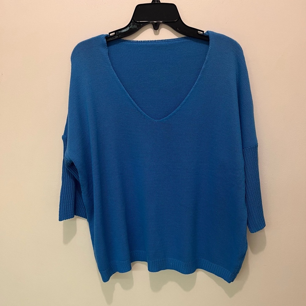 2 Cozy Pullover V Neck Knit Sweaters - Medium Royal Blue and Light Grey - 4X - Picture 2 of 6